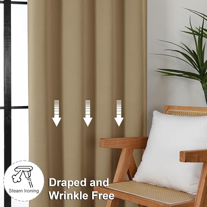 Simplebrand Ava Taupe Short Blackout Curtains for Bedroom 54 Inches Long 2 Panels Set, Solid Thermal Insulated, Energy Saving Window Treatment Curtains Blackout Drapes, W40 x L54 Inch, Taupe