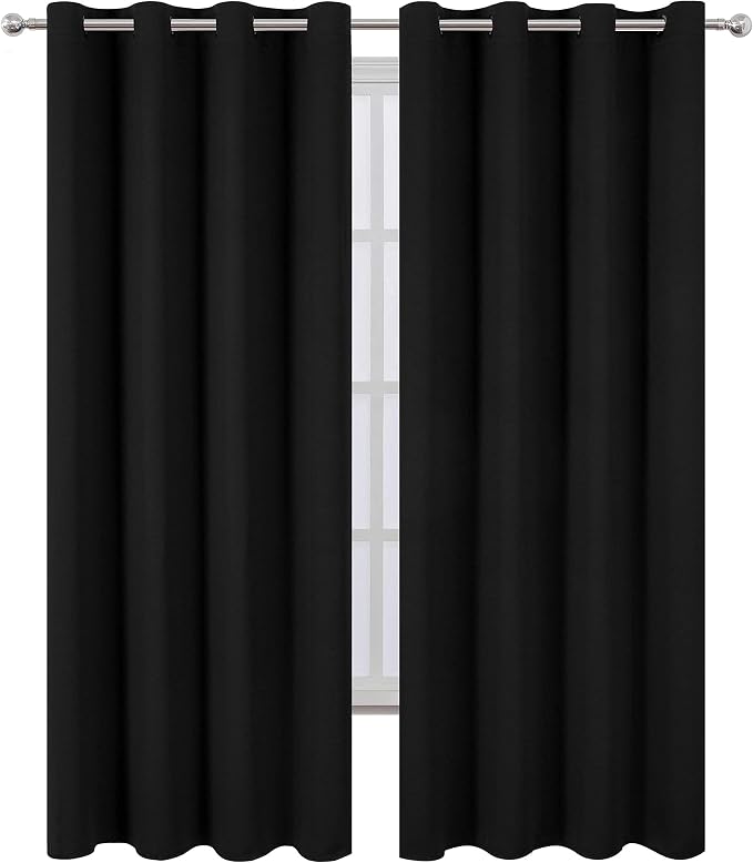 Blackout Curtains 52 x 84 inches Long Black Curtains Set of 2 Panels Thermal Insulated Room Darkening Curtains for Bedroom
