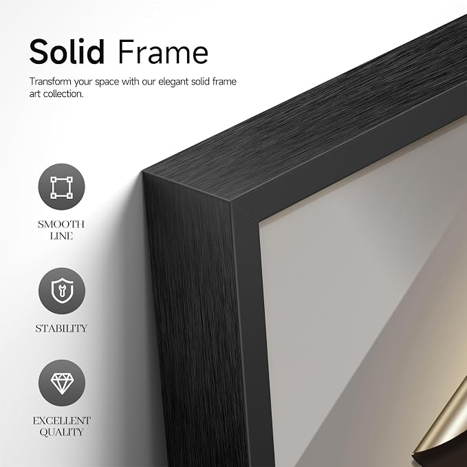 Extra Large Framed Modern Abstract Wall Art for Living Room, 3 Piece | Black Grey Silver Tones, Luxury Geometric Paintings, Long Horizontal Prints for Bedroom Dining Room Office