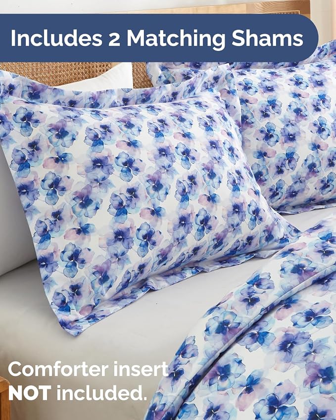 Duvet Cover King Size - Floral Duvet Cover - 3 Piece - Blue Hydrangea | Soft Floral Duvet Cover 104 x 90 with 2 Pillow Shams, Zipper Closures & Ties, Floral Bedding for Women, Men, Kids & Teens