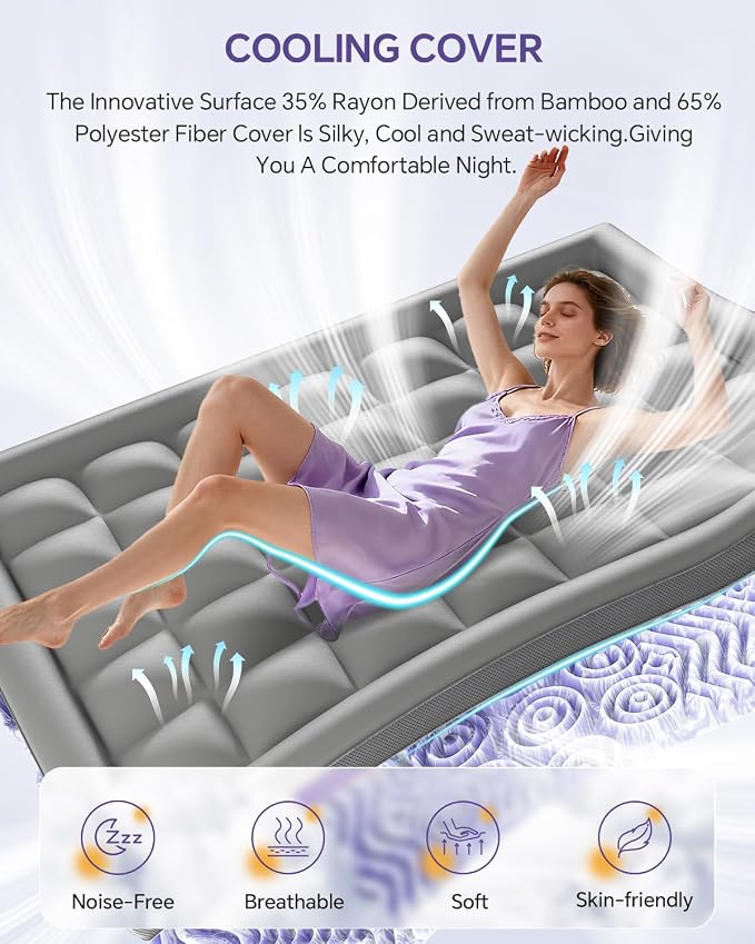 Dual Layer 4 Inch Memory Foam Mattress Topper Full | 2 Inch Gel Memory Foam and 2 Inch Pillow Top Mattress Pad for Back to School , 7-Zone Egg Crate & 2-in-1 Design (Grey)