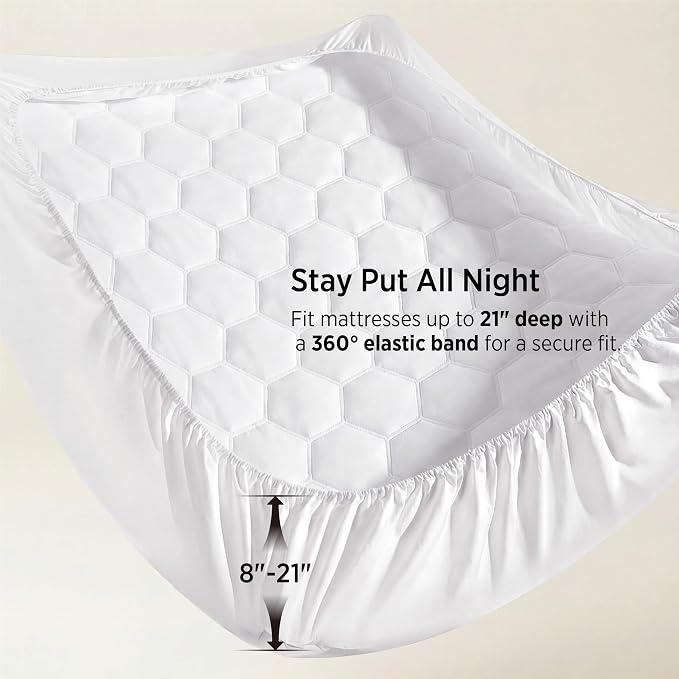 Bedsure Full Size Mattress Pad - Quilted Fitted Mattress Topper Protector with 8-21 Inches Deep Pocket, Noiseless Breathable Bed Cover Padded, Machine Washable, White, 54x75 Inches (Pack of 2)