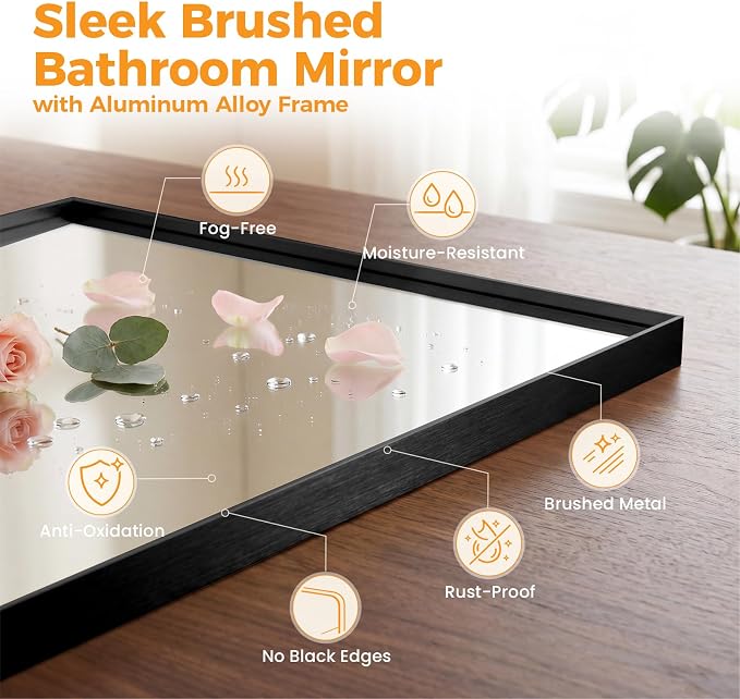 Sweetcrispy Black Bathroom Mirrors for Over Sink, 24" x 40" Rectangle | Tempered Glass, Anti-Rust Metal Frame, Over Sink Home Decor, Modern Rectangle Style