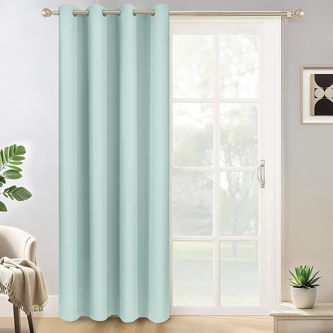 Yakamok Aqua Room Darkening Curtains 84 inch Sliding Door Drapes | 1 Extra-wide Panel,W52xL84,Soft Triple-weave,Grommet,Blackout Thermal Insulated Drapes,Privacy,Light Reduction,Patio doors
