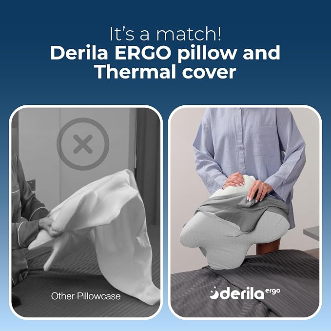 Derila Ergo Thermal Pillow Cover for Cervical Neck Pillow | Cooling Pillowcase for Memory Foam Pillow, Neck Support Pillow & Side Sleeper Pillow – Replacement Cover Pillow (Cover Only)