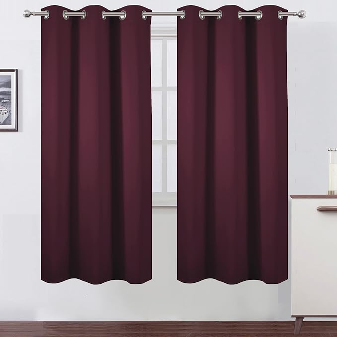 Burgundy Red Blackout Curtains/42 x 72 Inch/Set of 2 Panels Room Darkening Curtains for Bedroom