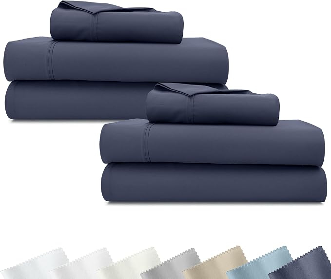 California Design Den 2-Pack 100% Cotton Sateen Twin XL Bed Sheets Sets | 400 Thread Count Backed by Good Housekeeping Seal, All-Around Elastic, Easy Care, OEKO-TEX certified - Indigo Dusty Blue