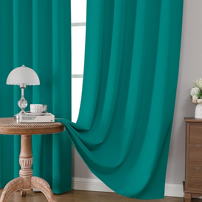 CUCRAF Turquoise Blackout Curtains Customize, Rod Pocket Room Darkening Curtain for Bedroom Living Room, Thermal Insulated Window Drapes 1 Panel (Custom Size, Color)
