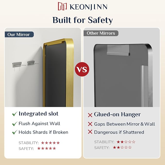 Keonjinn 30 x 30 Inch Brushed Gold Bathroom Mirrors for Over Sink | HD Tempered Glass, Shatter-Resistant, Brass Vanity Mirror, Anti-Rust Aluminum Frame, Rounded Rectangle, French Cleat Mount