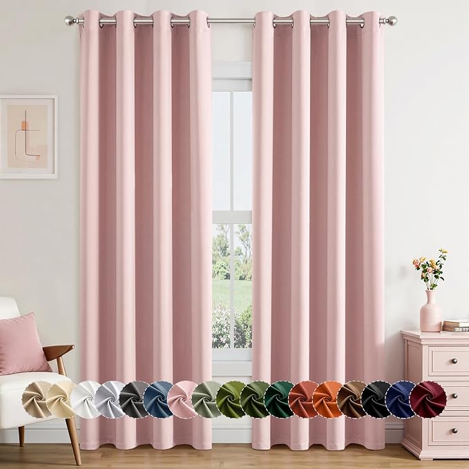 MIULEE Blackout Curtains for Bedroom 2 Panels 50 x 84 Inch Long Pink | Thermal Insulated, Living Room Darkening Grommet Drapes, Noise Reducing, Light Blocking Window Treatments