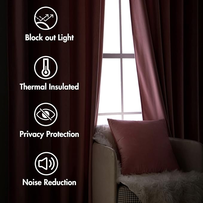 MIULEE Velvet Curtains 52x108 inches 2 Panels Blush Pink Blackout Curtains | Luxury, Bedroom Living Room, Thermal Insulated, Super Soft Window Drapes, Rod Pocket & Back Tab