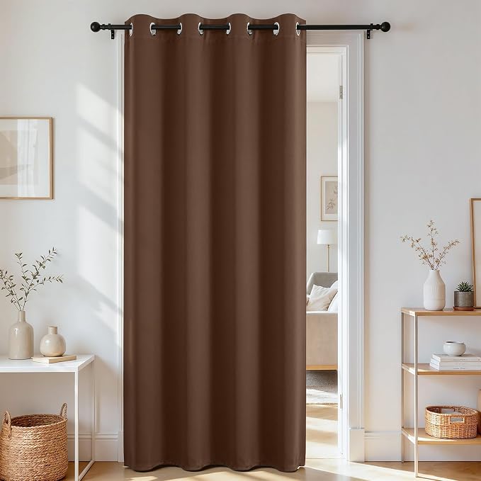Joydeco Door Curtain Blackout Curtains for Doorway Privacy Closet Drapes | Room Divider Curtains for Bedroom Living Room, Sliding Door Curtains for Open Closet (Brown, 40Wx78L, 1 Panel)