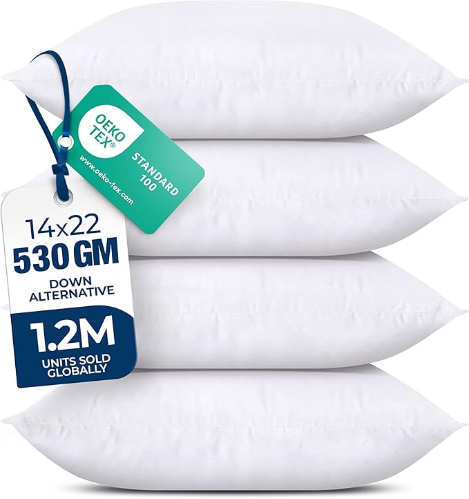 Utopia Bedding Throw Pillows, Decorative 14x22 Pillow Inserts, Set of 4 | Down alternative pillow insert with plush fluffy fill for beds sofas couches and chairs. Suitable for indoor outdoor use.