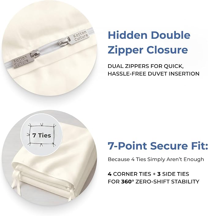 3 Pc Duvet Cover King Size Set-100% Egyptian Cotton 600 Thread Count Ultra Soft Premium Durable Comforter Cover Zipper Closure & Corner Ties - (Ivory, 104" X 94")