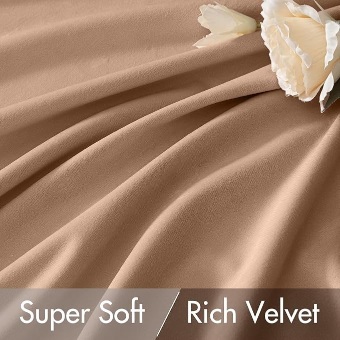 MIULEE Blush Beige Velvet Curtains 52x90 inches Luxury Blackout Curtains | Thermal Insulated, Super Soft Window Drapes for Bedroom Living Room, Rod Pocket & Back Tab