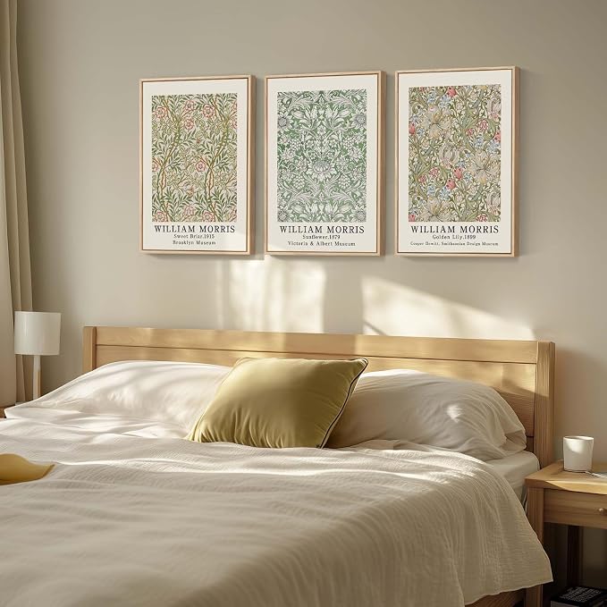 Framed William Morris Canvas Wall Art for Living Room, 3 Piece Large Vintage Sage Green Artwork for Walls Nature Floral Botanical Picture Prints for Bedroom, Hallway, Home Office Wall Decor, 16x24 | Fine art, Vintage, Floral, Nature, Aesthetic, Easy in...