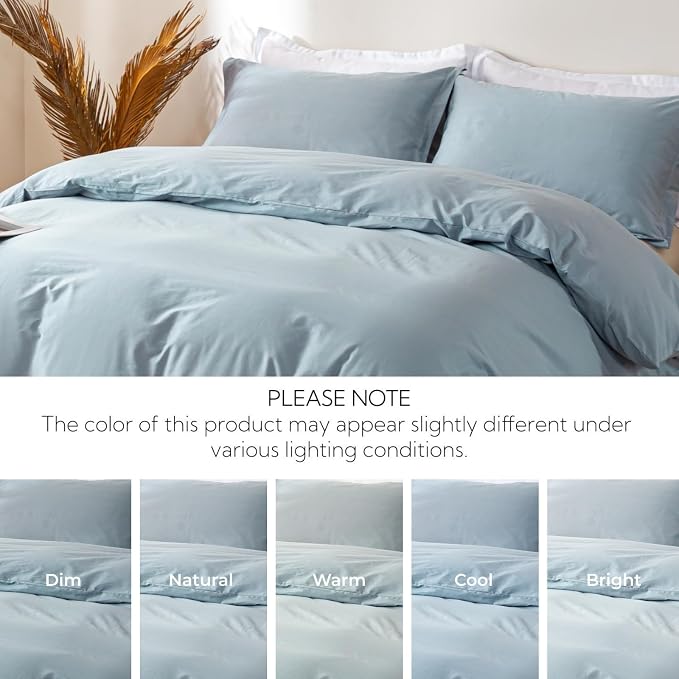 OAITE Duvet Cover Set 100% Washed Cotton Solid 3pcs | Soft,Durable,Long-staple Cotton,Hidden Zipper with 8 Interior Corner Ties,2 Pillowcases,68"X90"