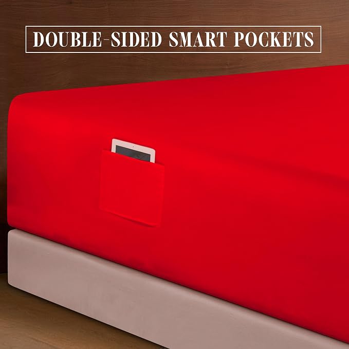 Elegant Comfort Luxurious 1500 Premium Hotel Quality Microfiber 4-Piece Sheet Set, 18-24 Inches Deep - Extra Deep Pocket Sheets - Ultra Soft 4PC Deep Pocket Sheets, Full, Red
