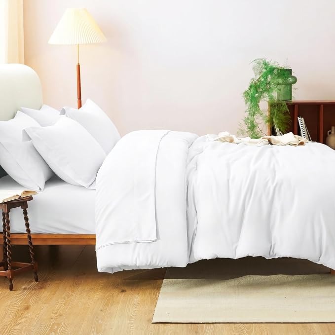 Twin XL Comforter White, 5 Pieces Bed in a Bag | College Dorm Essentials, OEKO-TEX Certified, 240GSM Down Alternative Comforter, Flat & Fitted Sheets, Pillowcase & Sham