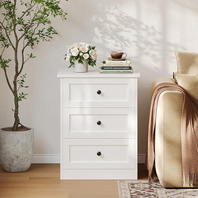 wanan Dresser for Bedroom Set of 2, White Modern 19'' Wide Wood Chest of Drawers with Hidden Drawer, Storage Organizer with Smooth Metal Rails & Anti-Tip Kit Living Room