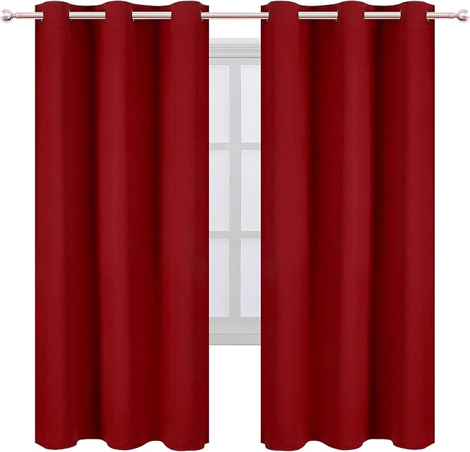 Red Thermal Blackout Curtains/42 x 72 Inch/Set of 2 Panels Room Darkening Curtains for Bedroom
