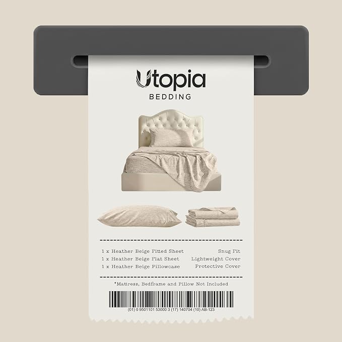 Twin Sheet Set, 3 Pieces 16" Deep Pocket Hotel Luxury Sheets, Heather Beige | Extra Soft Bedsheet Set, Comfy & Breathable Cooling Sheets, Wrinkle & Fade Resistant, Fitted Sheet, Flat Sheet, 1 Pillowcase