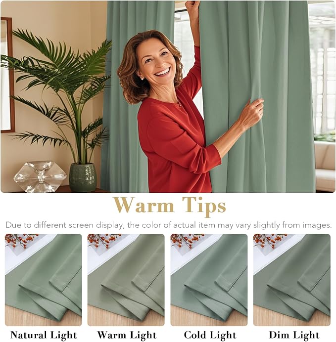H.VERSAILTEX Blackout Curtains Thermal Insulated Window Treatment Panels Room Darkening Blackout Drapes for Living Room Back Tab/Rod Pocket Bedroom Draperies (2 Panels, Green Bay, 52 x 84 Inch)