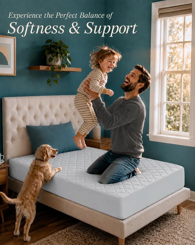 Quilted Mattress Pad Twin Mattress Protector Topper fits 16" Deep LightGrey | Soft Breathable Fitted Mattress Cover, Noiseless, Deep Pockets & Machine Washable for Home & Hotels by Utopia Bedding