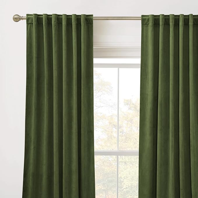 RYB HOME Velvet Room Divider Curtains for Space Separation, Noise Reduce Barrier for Nursery, Large Window Curtains for Sliding Glass Door, Olive Green, W 62 x L 84, 2 Panels Set
