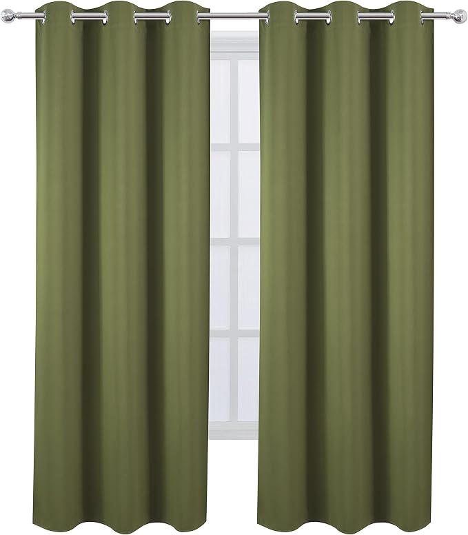 Blackout Curtains 38 x 84 inch/Olive Green Curtains Set of 2 Panels/Thermal Insulated Room Darkening Bedroom Curtains