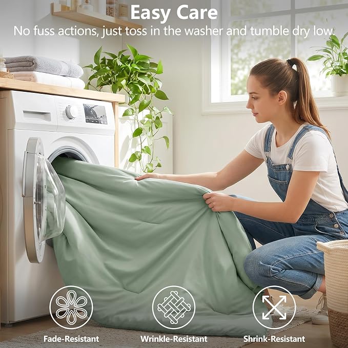 King Size Comforter Set Sage Green, 7 Pieces Bed in a Bag | OEKO-TEX Certified, All-Season, Bedroom, 240GSM Down Alternative Comforter, Flat & Fitted Sheets, 2 Pillowcases & 2 Shams