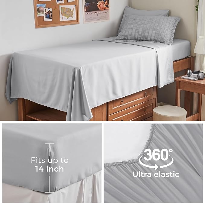 HYMOKEGE Light Grey Twin Comforter Set Seersucker 5 Pieces, All Season Luxury Bed in a Bag for Bedroom, Bedding Set with Comforters, Sheets, Pillowcase & Sham
