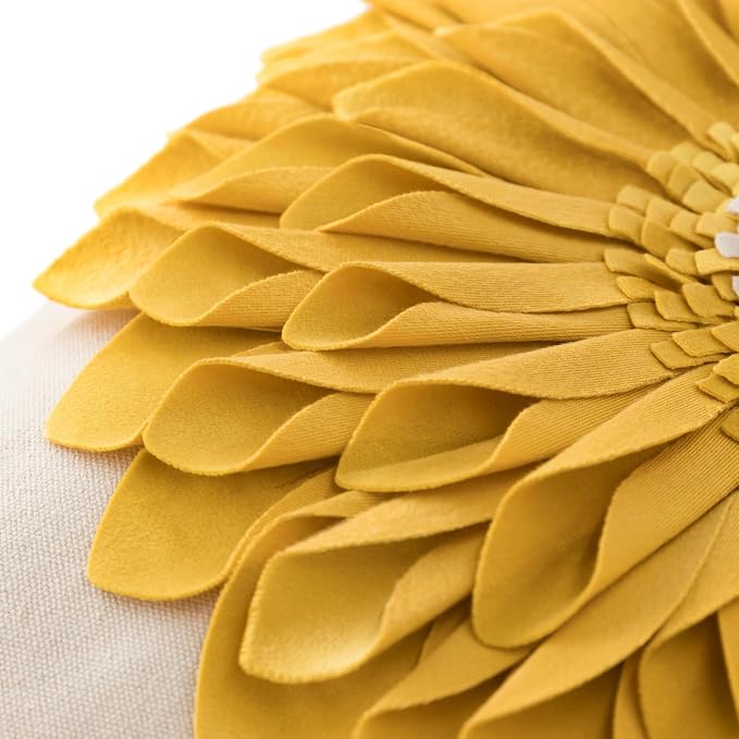 OiseauVoler Decorative 3D Sunflower Throw Pillow Covers 18x18 Inch Yellow | Handmade Pillowcases Cushion Covers for Bed Living Room Farmhouse Decor