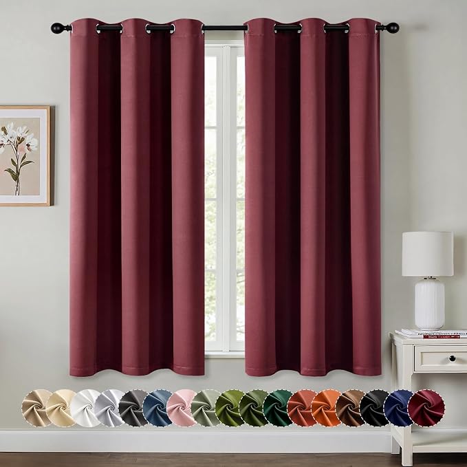 MIULEE Christmas Blackout Curtains for Bedroom 2 Panel 40"x54" Burgundy Red | Thermal Insulated, Living Room Darkening Grommet Drapes, Noise Reducing, Light Blocking Window Treatments