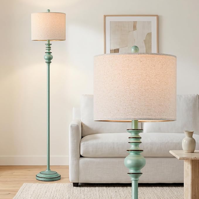 BOBOMOMO 64.25" Farmhouse Floor Lamp for Living Room, Tall Antique Blue Standing Lamp with Rotary Switch, Vintage Reading Lamp for Bedroom & Nursery, Coastal Cottage Home Decor