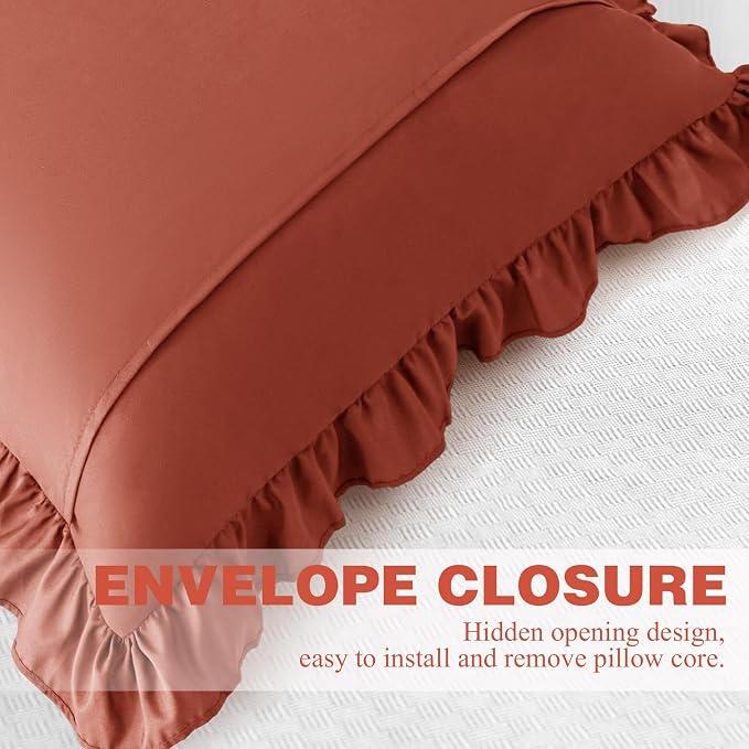 KKJIAF 2 Pack Ruffle Pillow Cases 22x22 Inches, Dusty Orange | Square Ruffled Pillow Covers, Microfiber Wrinkle Resistant Pillow Shams with Envelope Closure for Sofa Bed Living Room