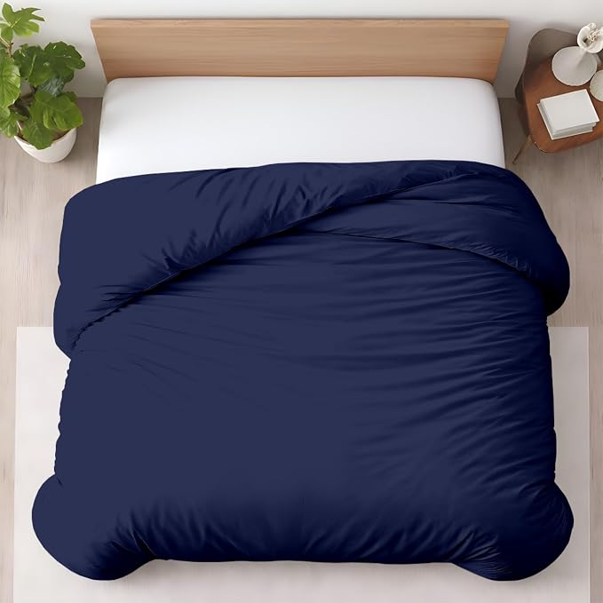 1 Pc Twin XL/Twin Duvet Cover Only-100% Egyptian Cotton 600 Thread Count Ultra Soft Premium Durable Comforter Cover Zipper Closure & Corner Ties - (Navy Blue, 68" X 90")
