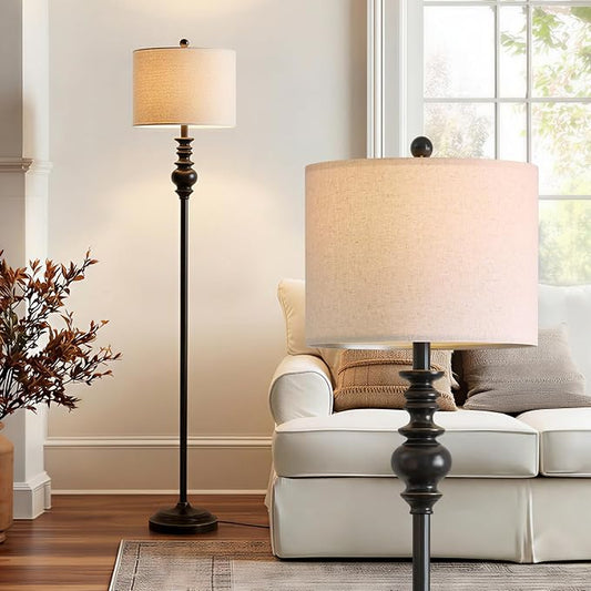 BOBOMOMO 64.25" Farmhouse Floor Lamp for Living Room, Tall Antique Black Standing Lamp with Rotary Switch, Mid-Century Modern Reading Lamp for Bedroom & Office, Minimalist Home Decor Corner Lamp