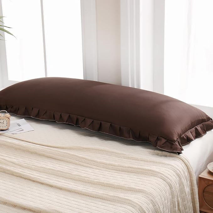 Merryword Dark Brown Body Pillow Cover 20x54inches Chocolate Long Pillowcase Ruffled Body Pillowcases Cute Pillowcase Pillow Sham (1 Body, Chocolate)