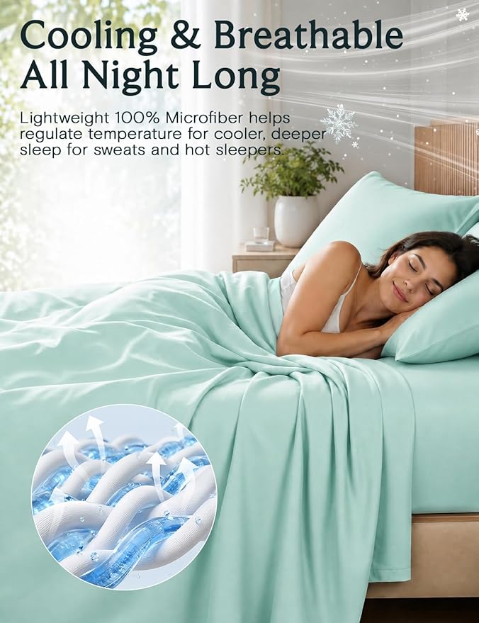 Cal King Size Sheets Set, Cooling & Soft Deep Pocket Bed Sheets, 4PC | LuxClub Silky Fitted Sheet & Pillowcase Sets, Breathable Hotel Luxury Bedding for Mattress Wrinkle Free, Aquamarine