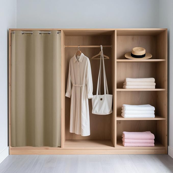 Joydeco Door Curtain Blackout Curtains for Doorway Privacy Closet Drapes | Room Divider Curtains for Bedroom Living Room, Sliding Door Curtains for Open Closet (Light Beige, 52Wx90L, 1 Panel)