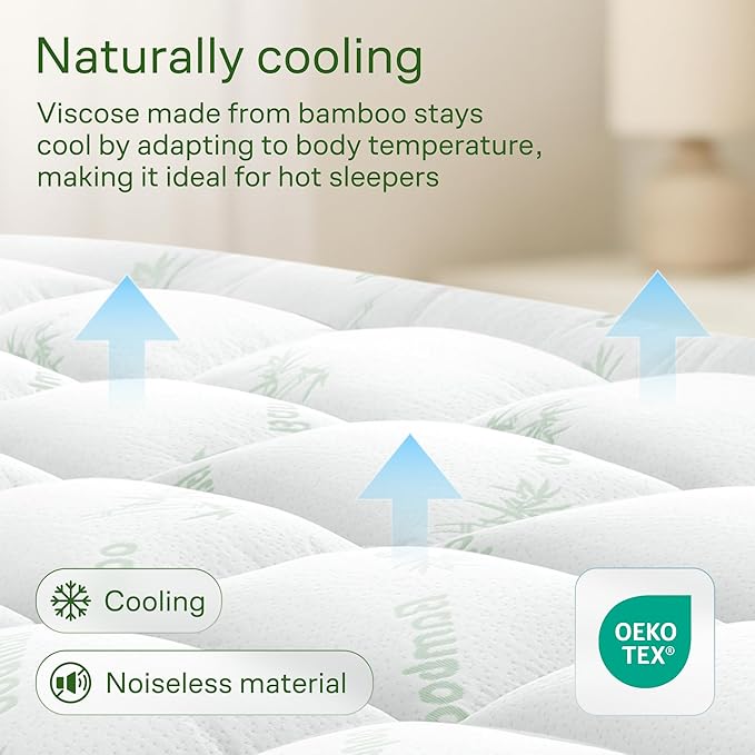 Niagara Sleep Solution Ultra Soft & Cooling Mattress Topper - Queen RV Size | Rayon Derived from Bamboo, Pillow Top Mattress Pad, 20" Deep Pocket, Back Pain Relief, Perfect for Hot Sleepers, Green