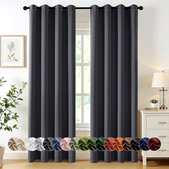 MIULEE Blackout Curtains for Bedroom 2 Panels 50 x 84 Inch Long Dark Grey | Thermal Insulated, Living Room Darkening Grommet Drapes, Noise Reducing, Light Blocking Window Treatments