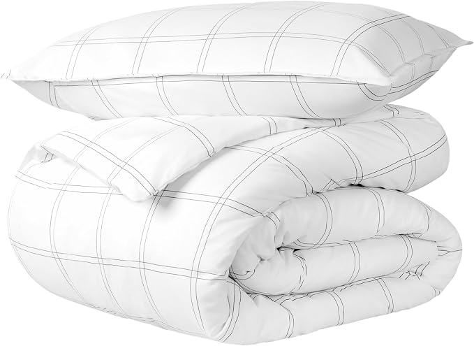 Bare Home Duvet Cover Set (Twin/Twin XL, Modern Plaid - White/Grey) | 1800 Ultra-Soft, Lightweight, Cooling, Breathable, Premium, All-Season