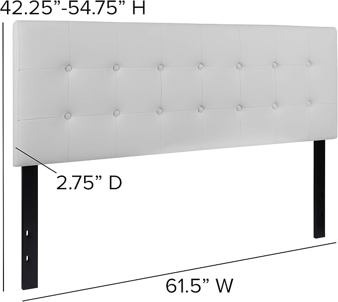 Flash Furniture Queen Tufted Vinyl Headboard, White | Adjustable Height, Easy Install, Bedroom Decor