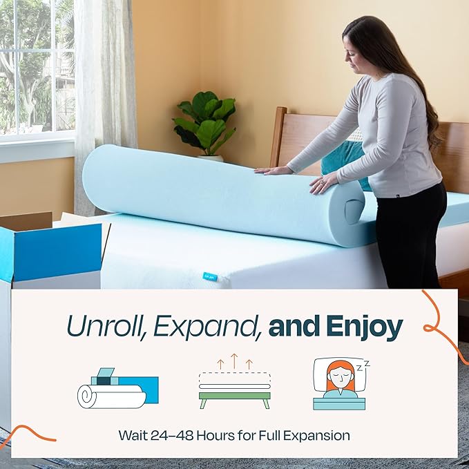 Linenspa Memory Foam Mattress Topper, King Size - 4 Inch Gel Infused Memory Foam - Plush Feel - Cooling and Pressure Relieving - CertiPUR Certified