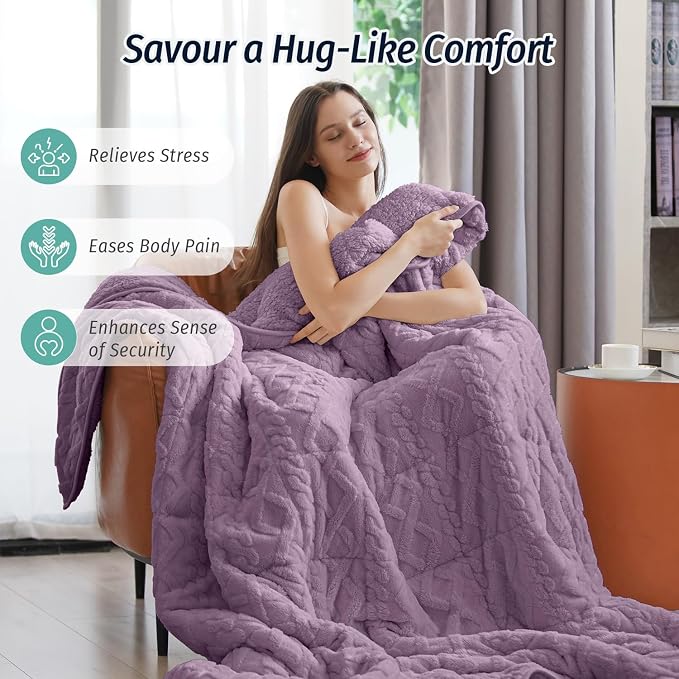 Sherpa Weighted Blankets for Sleeping Queen 60" x 80" 20 lbs Purple | Relax Body & Mind, Even Weight Distribution, Dual Sided Soft Heavy Throw Blankets, Jacquard Knitted, Chunky Fluffy, Warm Hug