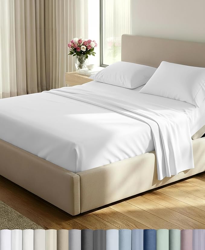 California Design Den 100% Cotton Sateen Split King Sheets Set, 5 Pc, White | 500 TC with Good Housekeeping Seal, Split King Sheets Sets for Adjustable Bed with 2 Separate Twin-XL Mattresses