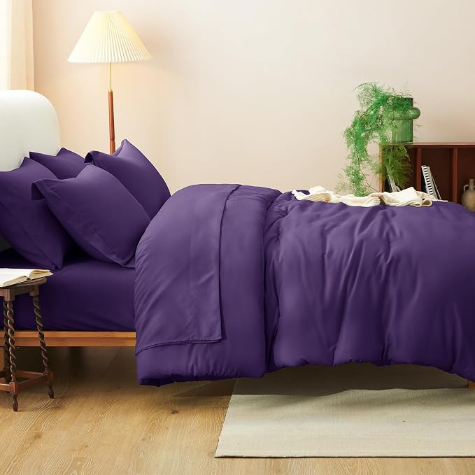 Full Size Comforter Set Purple, 7 Pieces Bed in a Bag | OEKO-TEX Certified, All-Season, Bedroom, 240GSM Down Alternative Comforter, Flat & Fitted Sheets, 2 Pillowcases & 2 Shams