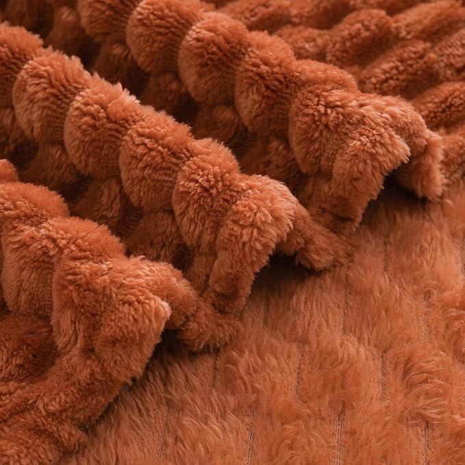 Puncuntex Burnt Orange Throw Blanket 108"×90" Fuzzy 3D Jacquard Decorative | Flannel Fleece Super Soft Plush Cozy Blanket for Couch Sofa Chair Lightweight